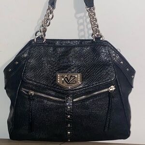 Kathy Van Zeeland Rare Black Leather Satchel EUC